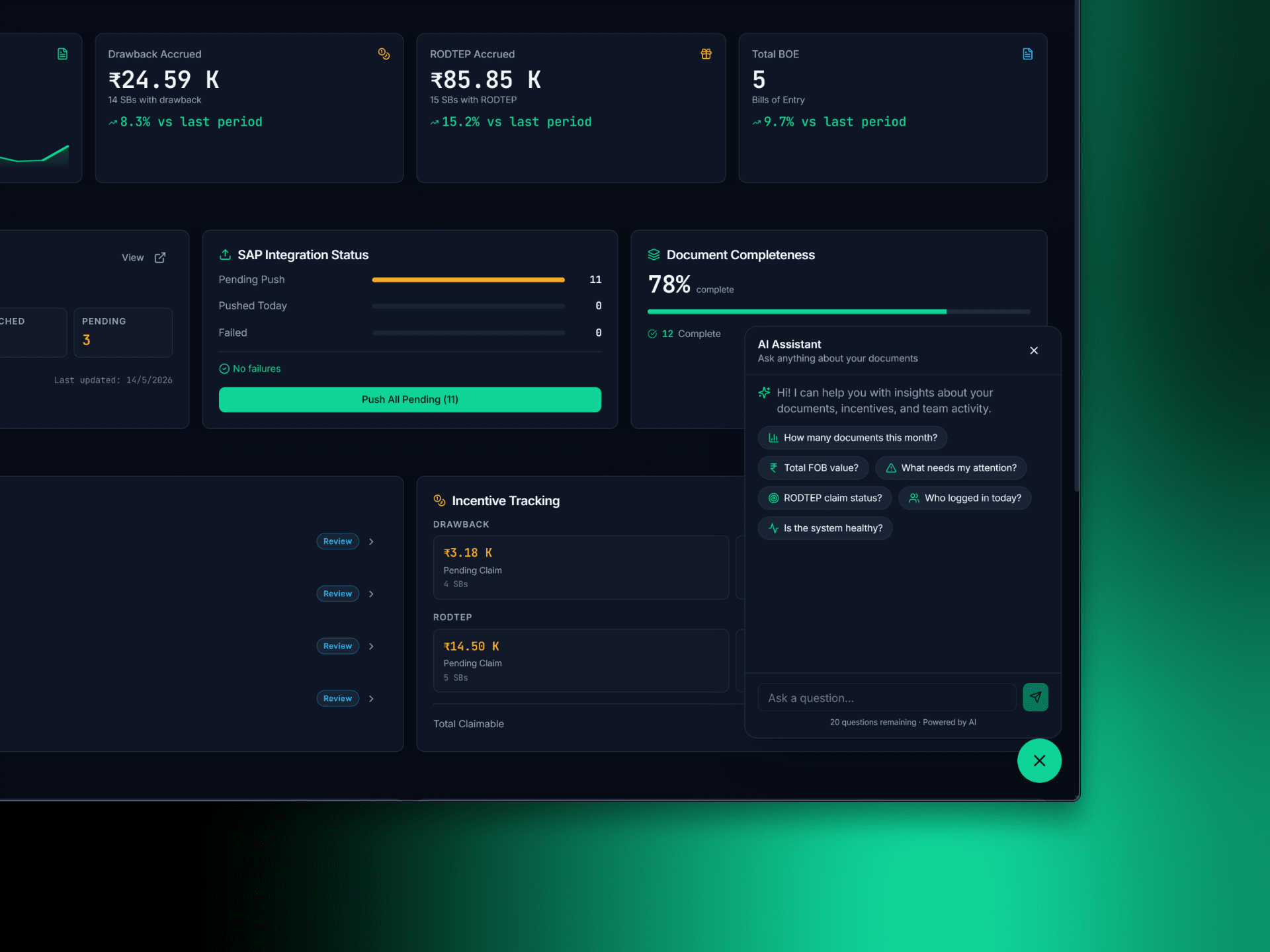 VirtuaizeAI AI Copilot chat panel with suggested questions and live answers